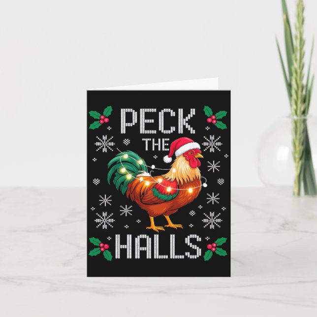 Cartão Peck The Halls Chicken Christmas Lights Snowflakes (Frente)