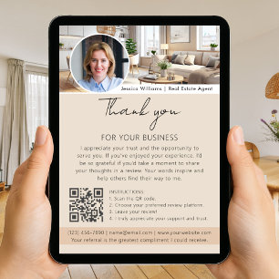 Cartão Pedido de Avaliação com Código QR Foto Bege Agrade