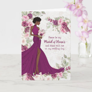 Cartão Pedido de Dama de Honra Ranunculus Roxo Pele Marro