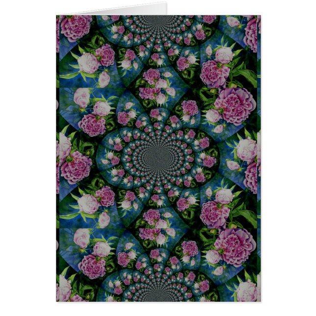 Cartão Pedônio branco-rosa, cor-de-água floral, mandala (Frente)