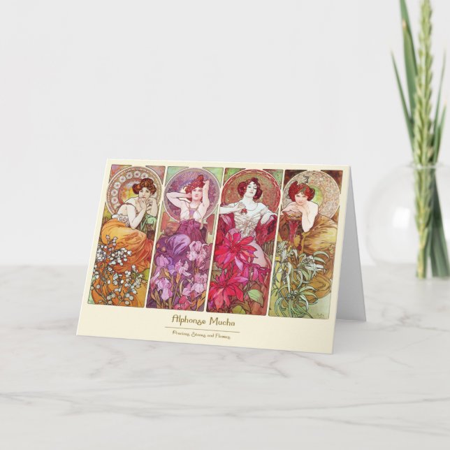 Cartão Pedras preciosas e flores, Alphonse Mucha (Frente)