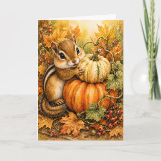 Cartão Peekaboo Esquilo Abóbora Colheita Aquarela Em Bran