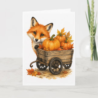 Cartão Peekaboo Pumpkin Patch Raposa Outono Aquarela Em B