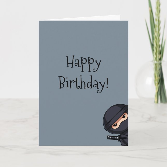 Cartão Peeking Ninja on Grey Birthday (Frente)