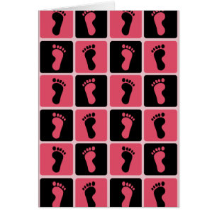 Cartão Pegadas de Bebê Rosa e Preto