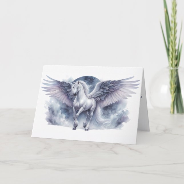 Cartão Pégaso Branco Asas ao Luar Sonho Celestial (Frente)