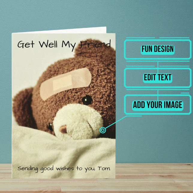 Cartão Pegue Bem O Urso De Teddy (Send this lovely card to your loved one who is brave in the face of an accident or illness.)