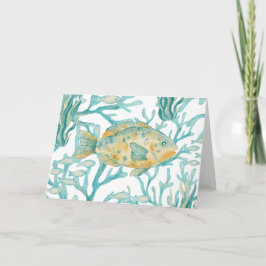 Cartão Peixe Aquarela Dourado Turquesa