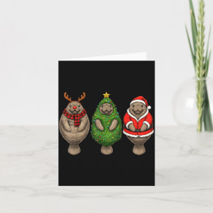 Cartão Peixe-boi de Natal Retro Papai Noel Rena