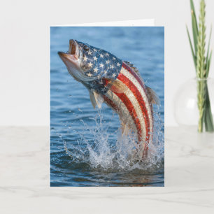 Cartão Peixe da Bandeira Americana de Aniversário