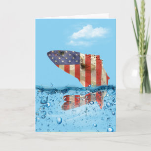 Cartão Peixe da Bandeira Americana Saltando Fora da Água