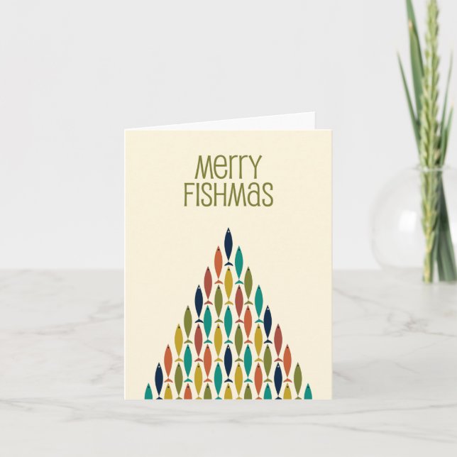 Cartão Peixe de Natal Engraçado com feliz (Frente)