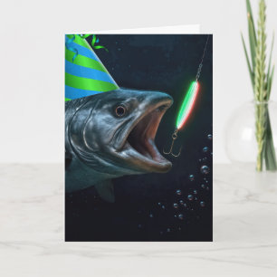 Cartão Peixe Grande de Aniversário com Isca Neon