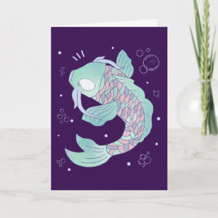 Cartão Peixe Koi Pastel Arte Popular Caprichosa Subaquá