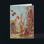Cartão Peixes Angélicos em Coral, Peixes Tropicais Vintag<br><div class="desc">Vintage ilustra peixes de anjo tropical da vida marinha nadando em um recife de coral. Coloque sua engrenagem de mergulho, natação com o peixe e viagem debaixo d'água até o fundo do mar azul profundo!</div>