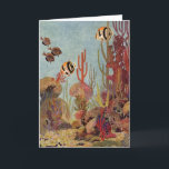 Cartão Peixes Angélicos em Coral, Peixes Tropicais Vintag<br><div class="desc">Vintage ilustra peixes de anjo tropical da vida marinha nadando em um recife de coral. Coloque sua engrenagem de mergulho,  natação com o peixe e viagem debaixo d'água até o fundo do mar azul profundo!</div>