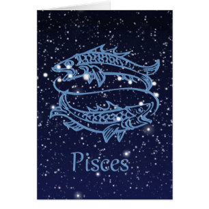 Cartão Peixes Constelação e Sinal Zodiac com Estrelas