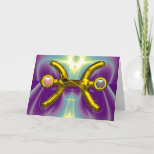 Cartão PEIXES Dourado Sinal de Aniversário Zodiac,Pérol