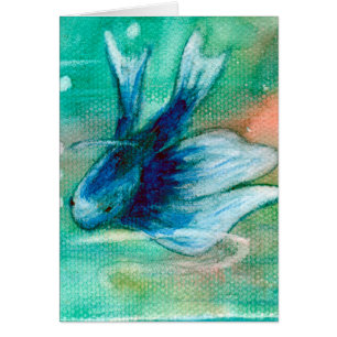 Cartão Peixes manchados de tinta azuis de Betta