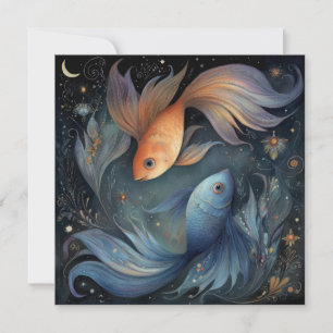 Cartão Peixes Peixes Zodíaco Astrologia Mística Aniversár