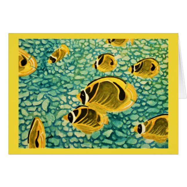 Cartão Peixes tropicais na aguarela dos mares de turquesa (Frente Horizontal)