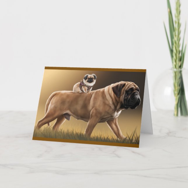Cartão Pekingese e Bullmastiff (Frente)