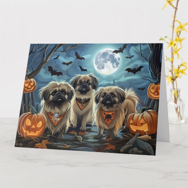 Cartão Pekingese Halloween Spooky (Flor Amarela)
