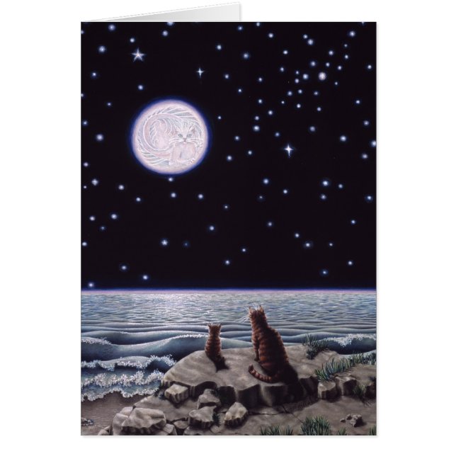 Cartão Pela luz da lua dos peixes do gato (Frente)