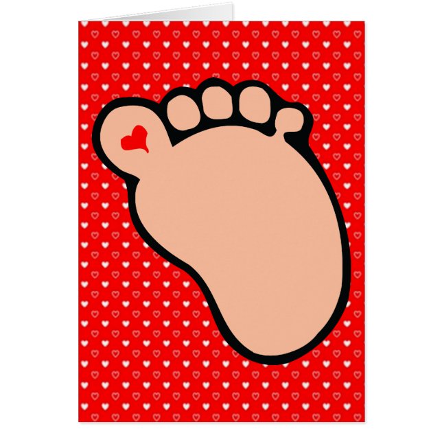 Cartão pele clara sobre a pegada do bebê (Frente)