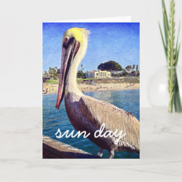 Cartão Pelican Beach Bird Photo Sun Day Script Modern