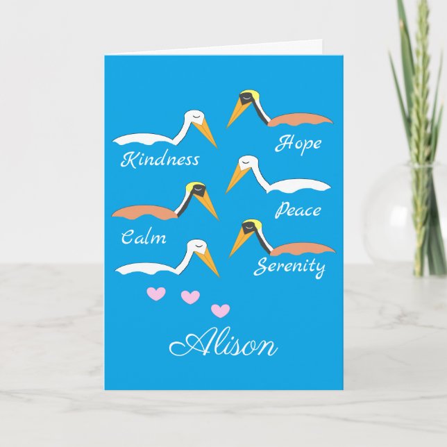 Cartão Pelicanos em Meditação: Vazio Azul-Verde (Frente)