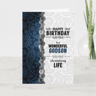 Cartão pelo Aniversário Azul Paisley de Godson com Botões