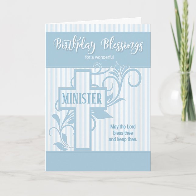 Cartão pelo Ministro Birthday Cross Blue com Escritura (Frente)