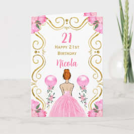 Cartão Pêlos vermelhos Princesa Rosa Feliz Aniversário