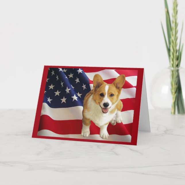 Cartão Pembroke Welsh Corgi - American Flag Greeting Card (Frente)