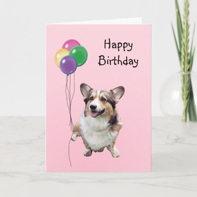 Cartão Pembroke Welsh Corgi, Balões de Aniversário (Frente)