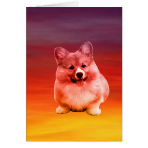 Cartão Pembroke Welsh Corgi Sentado Em Praia