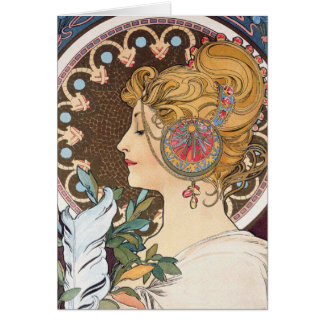 Cartão Pena de Alphonse Mucha - Vintage Art Nouveau