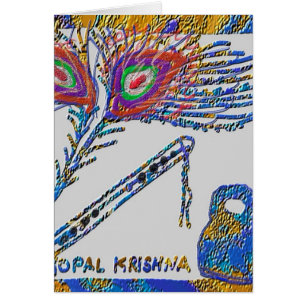 Cartão Pena do pavão e flauta - lebre Krishna