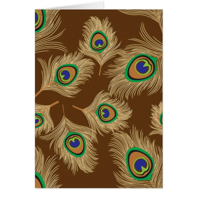 Cartão Penas de pavão bege em castanho de chocolate (Frente)