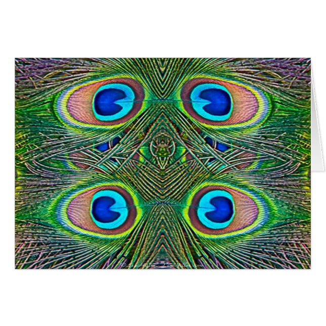 Cartão Penas de Peacock Kaleidoscope Impressão (Frente Horizontal)