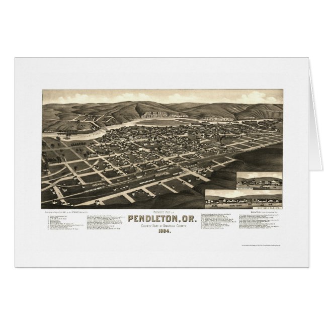 Cartão Pendleton, OU mapa panorâmico - 1884 (Frente Horizontal)