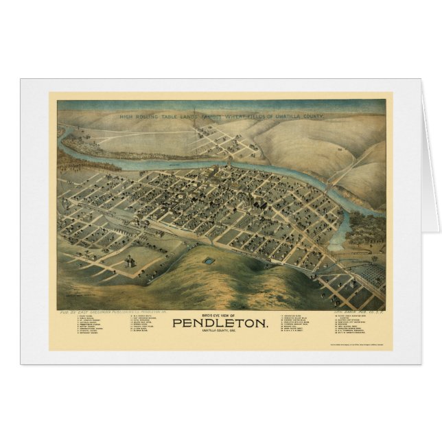 Cartão Pendleton, OU mapa panorâmico - 1890's (Frente Horizontal)