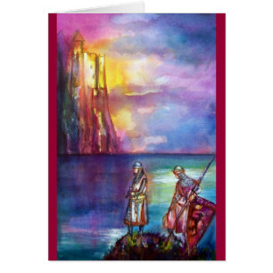 Cartão PENDRAGON Cavaleiros Medievais,Pôr do Sol no Lago,