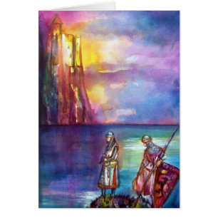 Cartão PENDRAGON Cavaleiros Medievais,Pôr do Sol no Lago,