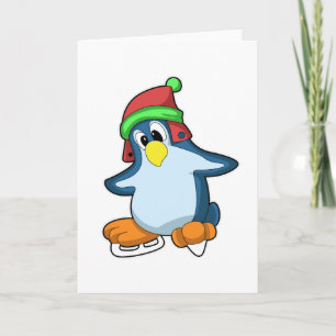 Cartão Penguin at Ice skating with Ice skates