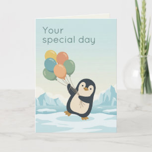 Cartão Penguin Balão de Aniversário   Aniversário Persona