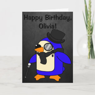 Cartão Penguin Black Stone de Aniversário Personalizável
