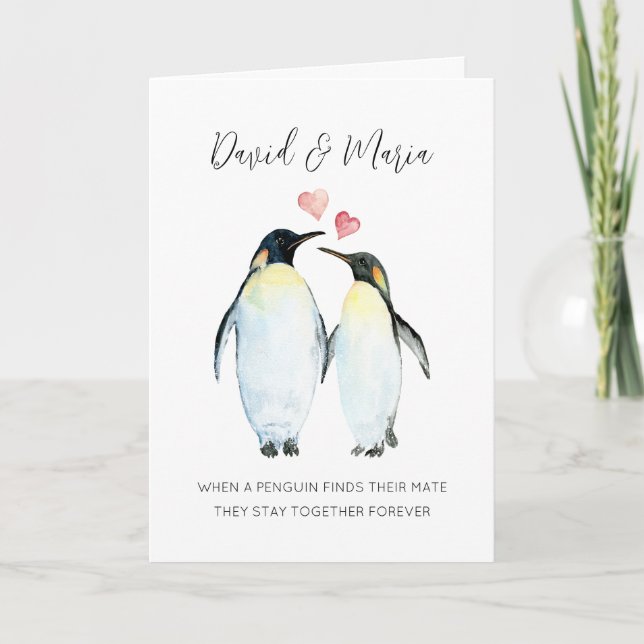 Cartão Penguin Casal Te Ama Para Sempre Aniversário (Frente)