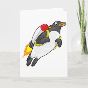 Cartão Penguin Flying Jetpack